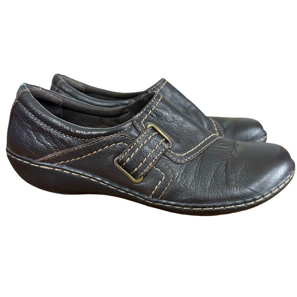 Clarks Ashland Blush Dark Brown Leather Slip On Loafers Comfort Shoes Flats 7 M